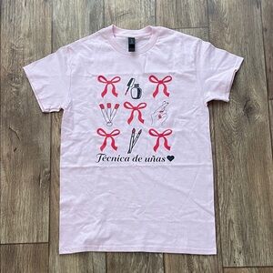 Pink Spanish Nail Tech Nail Art Graphic T-Shirt Woman Size S